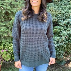 Waffle Pullover Sweater- Hunter Green